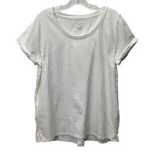 J. Jill Medium White Everday Cotton Tee Rolled Sleeve TShirt Blouse0